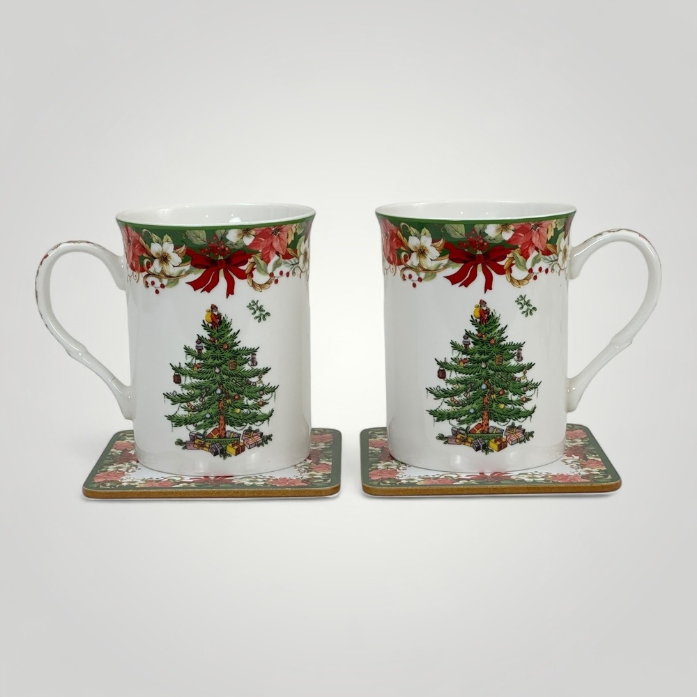 Spode Christmas Tree Mug Set 2 Mugs 2 Coasters 2018 Holiday Collection